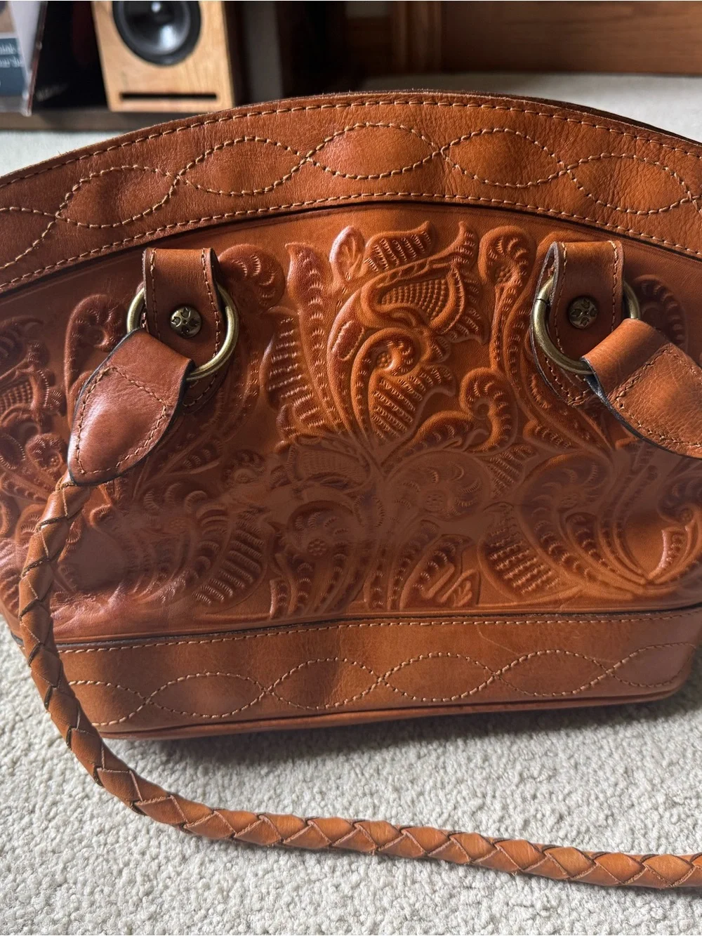 Patricia Nash Tooled Leather Satchel in Cognac - Picture 2 of 4